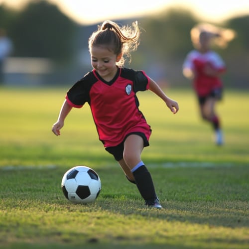 girl playing soccer